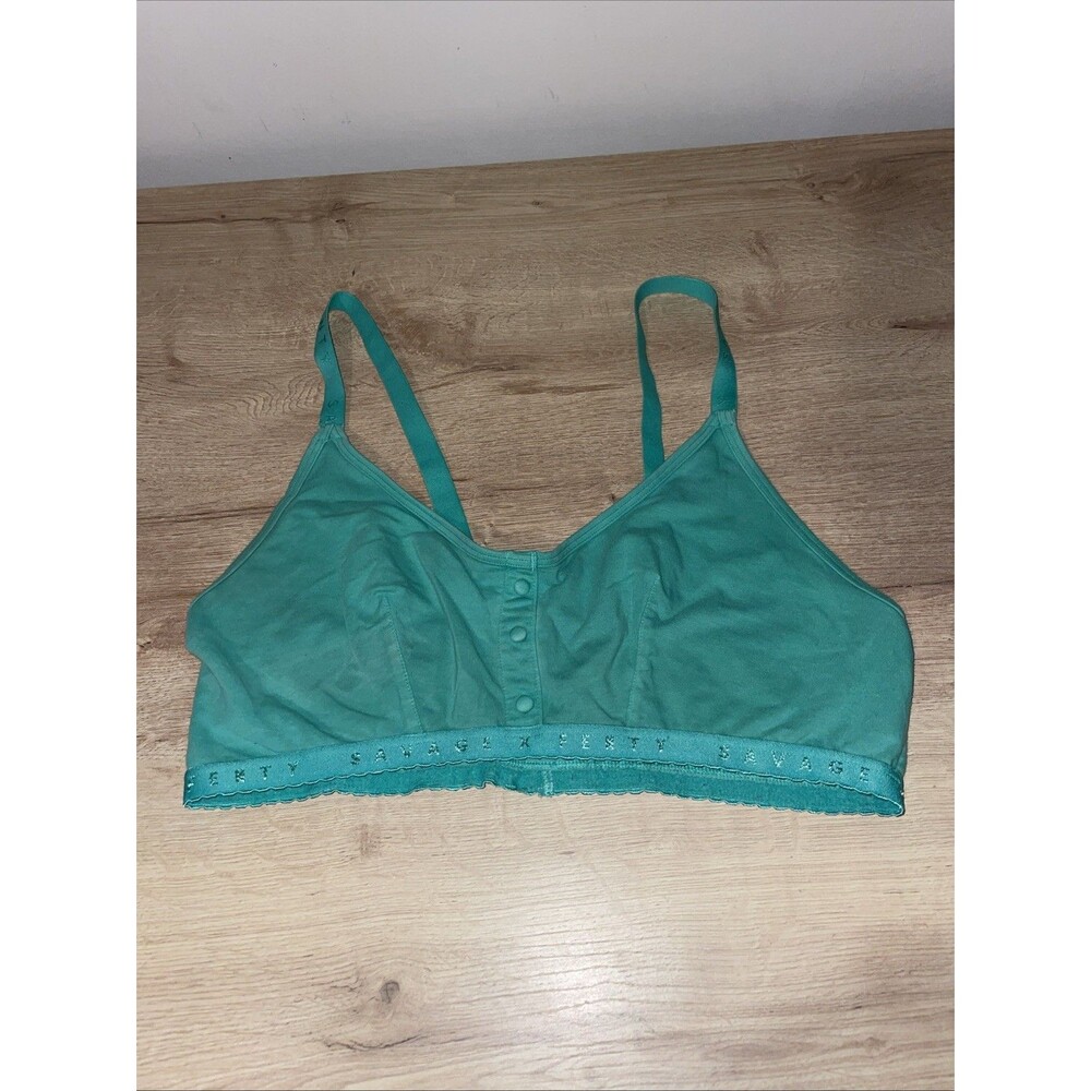Savage X Fenty 1X Cotton Bralette Teal Green Front Snap Wire Free Lounge Bra